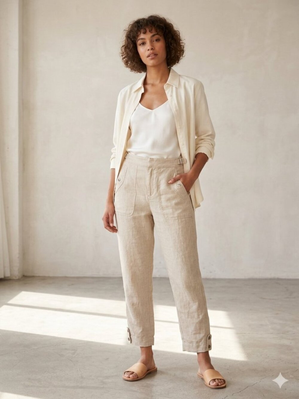 Athleta Women's Lightweight Linen-Blend Trousers in Beige